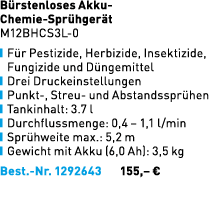 B rstenloses Akku Chemie Spr hger t M12BHCS3L 0 ￼ F r Pestizide, Herbizide, Insektizide, Fungizide und D ngemittel ￼ ...